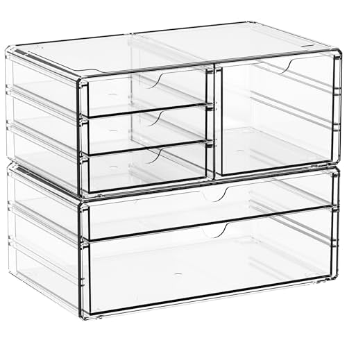 Large 6-Drawer Acrylic Stackable Organizer Set - Clear Makeup & Storage Bins