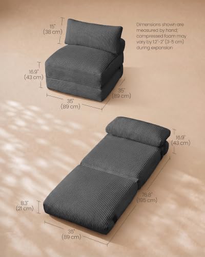 VASAGLE Lead Gray Folding Sofa Bed with Pillow - Convertible Sleeper Chair