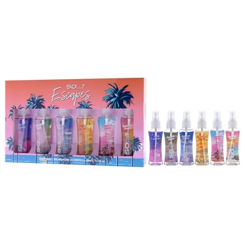 So...? Escapes Body Mist Set for Women - 2 Pack, 6 Island Fragrances, 1.7oz