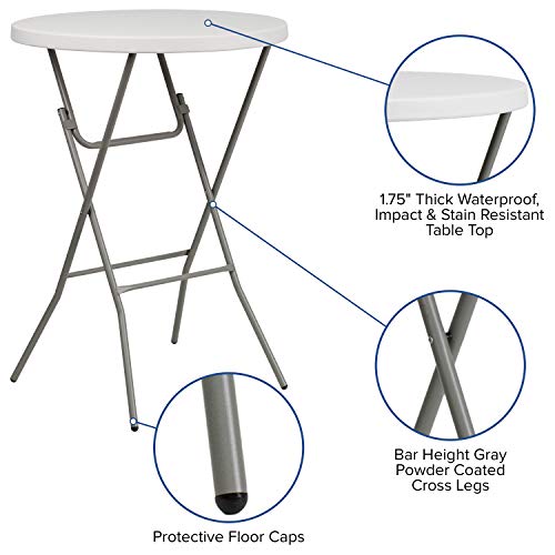 2.63 ft Plastic Round Folding Bar Table - White, Portable for Events