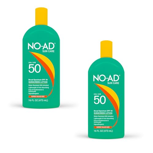 NO-AD SPF 50 Sunscreen Lotion, Hypoallergenic, Broad Spectrum UVA/UVB, Water Resistant 16oz (Pack of 2)