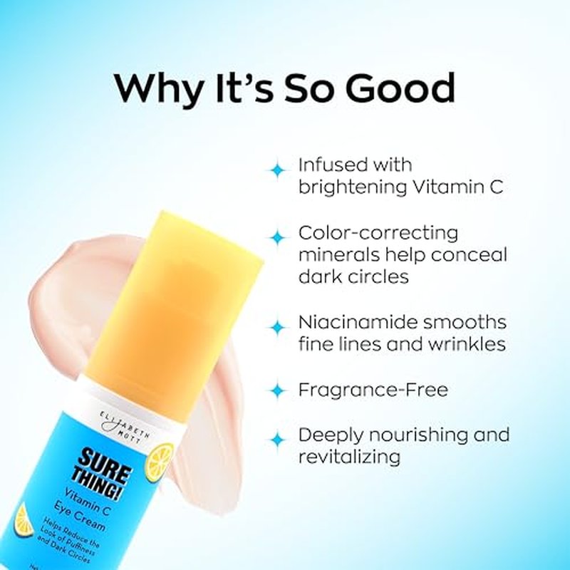 Elizabeth Mott Sure Thing Vitamin C Eye Cream ? Hydrating & Brightening Eye Treatment for Dark Circles and Puffiness ? Vegan, Fragrance-Free, Cruelty-Free Skincare ? 15ml (0.5oz)