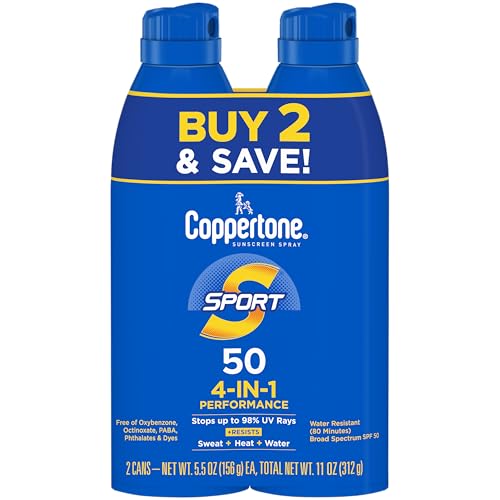 Water Resistant Sunscreen Spray SPF 50 Pack of 2 - Broad Spectrum, Water & Sweat Resistant