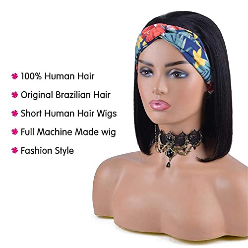 10 Inch Short Bob Human Hair Wig for Women - Natural Color, Easy Wear with Free Headband - 150% Density