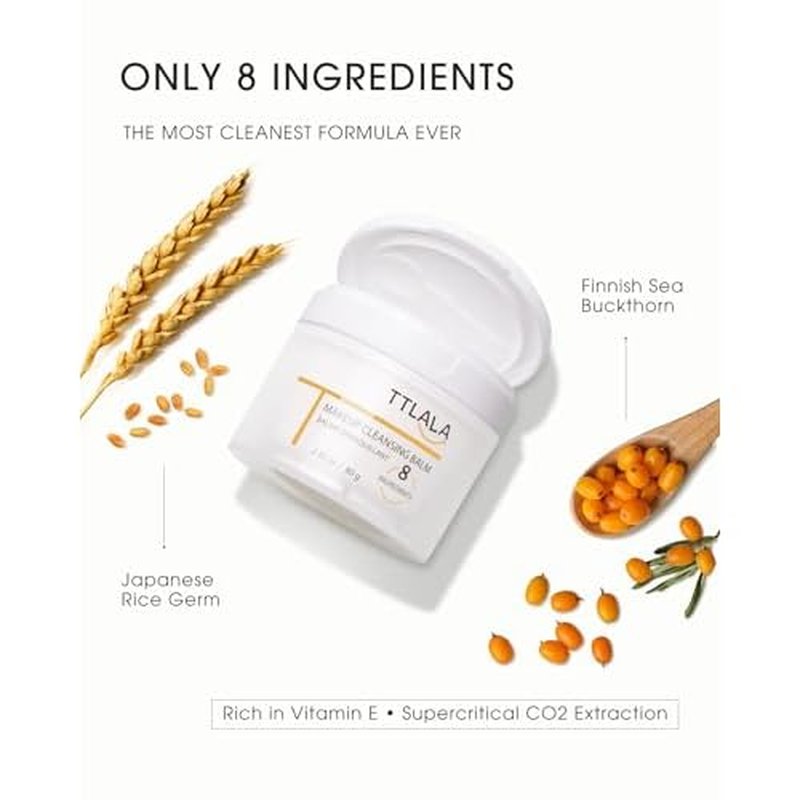 Cleansing Balm, Only 8 Ingredients Makeup Remover Balm, Waterproof Eye Make Up Remover with Vitamin E, Gentle and Nourishing, Skin-friendly and Suitable for All Skin Types 2.82 oz