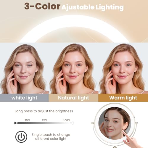 9" Wall Mounted LED Lighted Makeup Vanity Mirror - 4000mAh Rechargeable Double Sided 1X/30X Magnifying Mirror, 3 Color Lights Touch Dimmable, Height Adjustable Extended Arm 360¡Æ Swivel Bathroom Mirror