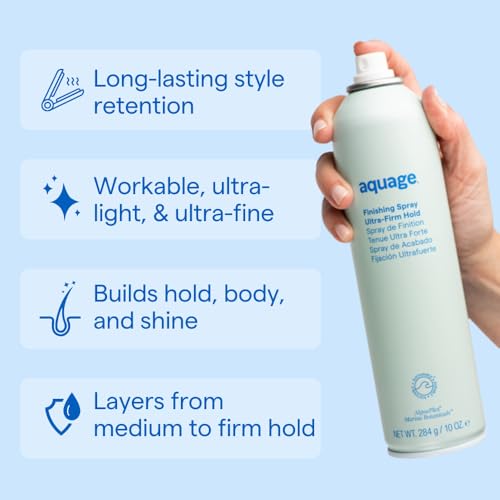 AQUAGE Finishing Spray, Firm Hold Hairspray, Delivers Humidity Resistance and Lasting Style Retention with Max Shine LOW VOC, 10 oz