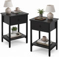 Nightstands Set of 2 with Drawers & Storage Shelves - Black, Modern Bedside Table