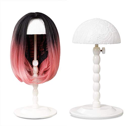 Adjustable Wig Stand with Anti-Slip Lace - 1 Piece, Height 12-18.8 Inches - Wig Display Holder - Black