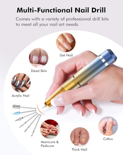 Homeasy Yellow Rechargeable Nail Drill 40000RPM with Bits & LCD Screen - Professional Manicure & Pedicure E-File
