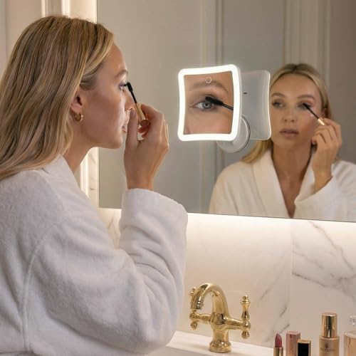 Fancii Rechargeable 10X Magnifying Lighted Makeup Mirror - White, Dimmable & Portable