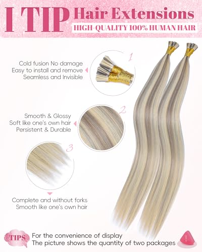 Human Hair I Tip Extensions 16 Inch No Shedding Natural Silky Hair