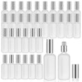 32 Pack Frosted Glass Spray Bottles with Fine Mist Pump - Reusable Perfume & Travel Containers - Silver