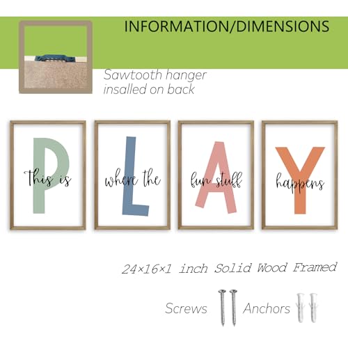 This Is Where The Fun Stuff Happens Kids Playroom Wall Art 24"×16" Wood - 4-Piece Set