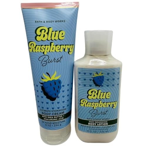 Bath & Body Works Blue Raspberry Burst Body Lotion and Ultimate Hydration Cream 8 Ounces Each Set of 2