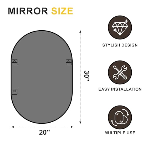Black Oval Bathroom Mirror 24x36 Inches Wall Mirror 2 Pack - Modern & Shatterproof