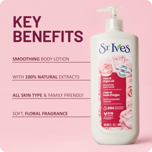 St. Ives Smoothing Hand & Body Lotion with Rose & Argan Oil, 21 fl oz, 4 Pack (4 Count)