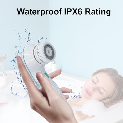 Electric Face Cleansing Brush with 4 Heads & 2 Speeds - Green - Waterproof & Rechargeable