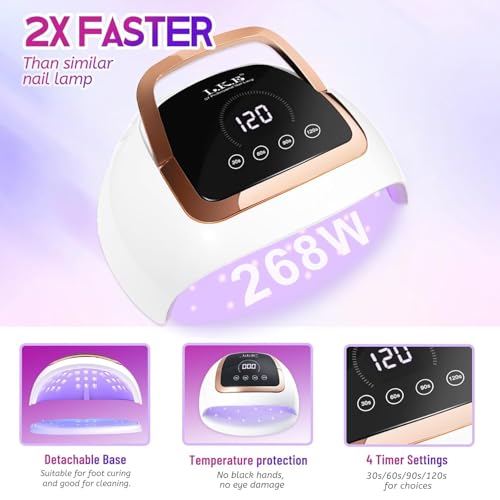 Wisdompark 268W UV LED Nail Lamp - Fast Gel Polish Curing with 4 Timers