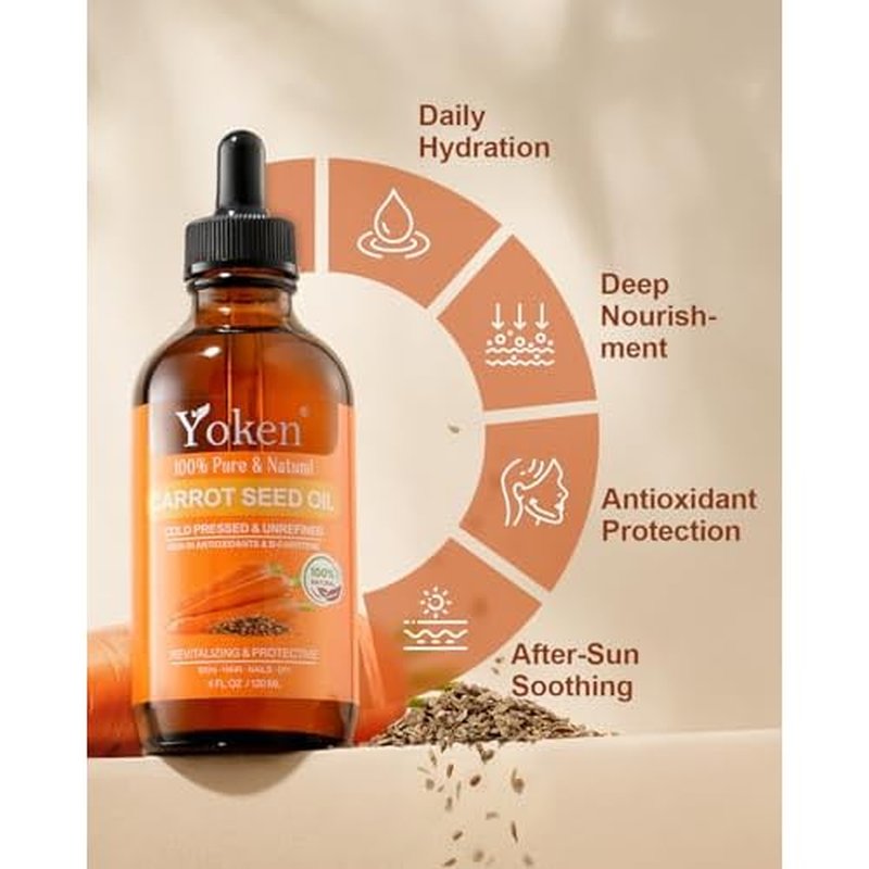 Cold Pressed Carrot Seed Oil 4 fl oz - 100% Pure and Natural Carrier Oil for Skin & Hair, Lightweight Facial & Scalp Oil, Gua Sha, DIY Blends, Massage