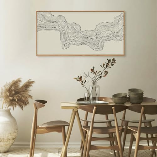 Wave Line Abstract Wall Art Set - 40x20 Inch Black Beige Minimalist Canvas Decor