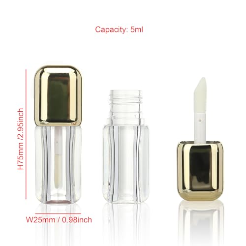 DIY Lip Gloss Tubes 16 Pack 5ml Gold Square Doe Foot Wand Refillable Containers