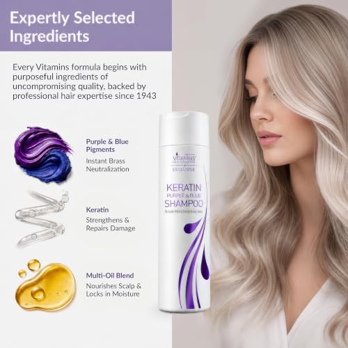 VITAMINS Hair Cosmetics Keratin Purple Blue Shampoo for Blonde & Gray Hair