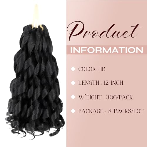French Curl Braiding Hair 12 Inch Human Hair Blend - 8 Packs - 1B, Easy DIY Style