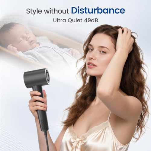 High-Speed 180,000 RPM Hair Dryer with Diffuser - Deep Black