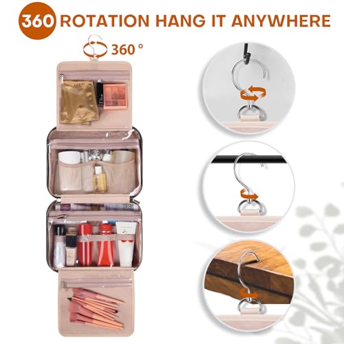 Hanging Toiletry Bag for Women Travel - Large Black Waterproof Cosmetic Organizer with 4 Compartments & Rotating Hook