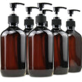 6-Pack 500ml Amber Plastic Pump Bottles with Dispenser - Reusable & BPA Free