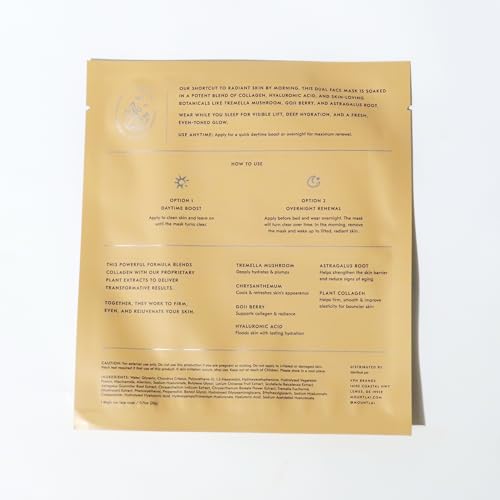 Mount Lai Berry Bounce Overnight Face and Neck Lifting Collagen Mask - 4 Pack with Hyaluronic Acid, Tremella Mushroom & Goji Berry for Plump, Firm Skin Appearance from Face to Decolletage