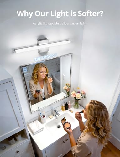 6000K 24 Inch Bathroom Mirror Wall Lights - 2 Pack Chrome Modern Fixtures