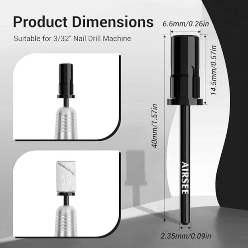 AIRSEE Nail Drill Mandrel Bit for Efile Sanding Bands and EB Rechargeable 30000RPM Electric Nail Drill Professional