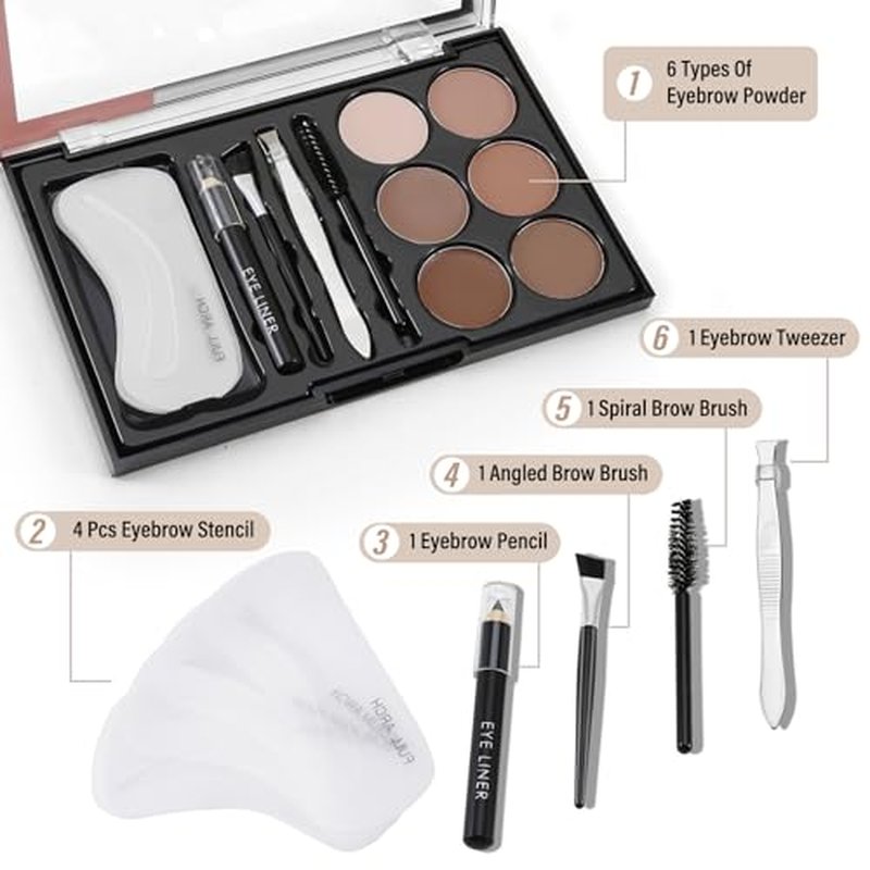 Boobeen Eyebrow Gel, 6-color Eyebrow Makeup Kit with 4 Eyebrow Stencils, 2 Eyebrow Brushes, 1 Eyebrow Pencil and 1 Tweezer, Waterproof Long Lasting Eyebrow Pomade to Define & Shape & Fill Brows
