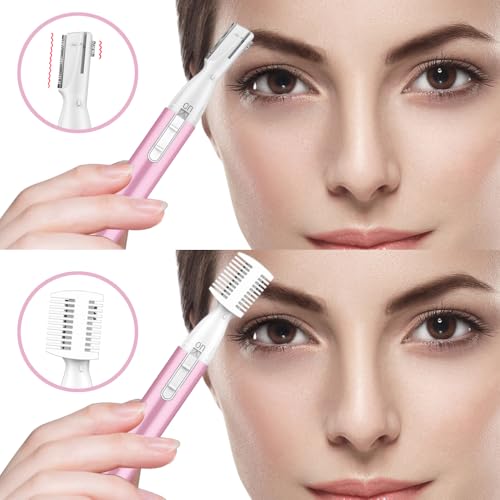 Upgraded Eyebrow Trimmer, Precision Electric Eyebrow Razor for Women Battery-Operated Facial Hair Remover with Comb No Pulling Sensation Painless for Face Chin Neck, Upper-Lip, Peach-Fuzz