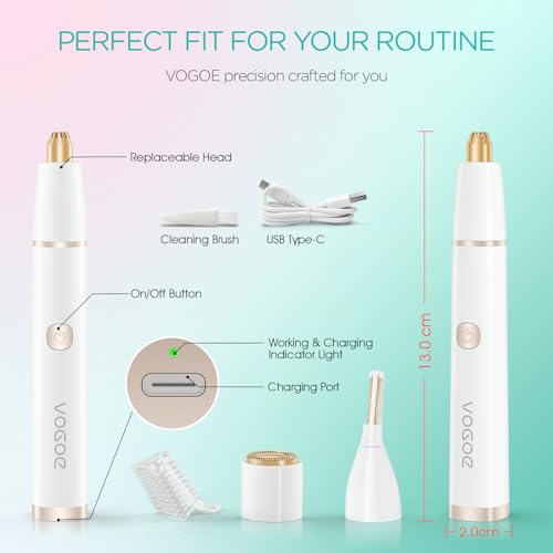 Eyebrow Trimmer for Women, 3-in-1 Electric Eyebrow Razor & Facial Hair Remover, Painless Rechargeable & Portable for Brows, Peach Fuzz, Lips and Chin (White)