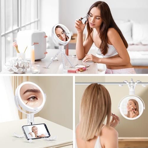 KOOKIN White 1X/10X Magnifying LED Travel Makeup Mirror with Light & Detachable Tripod