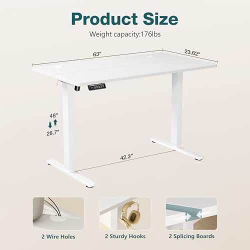 Sweetcrispy Electric Standing Desk 63x24 Inch White - Adjustable Sit-Stand Workstation