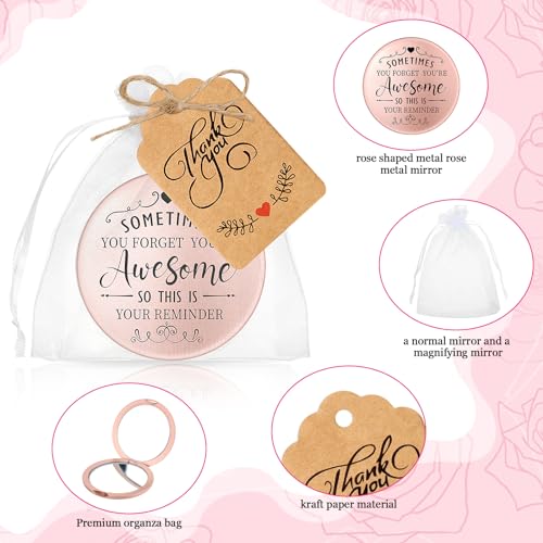 Soaoo 24 Set Inspirational Compact Mirror Bulk Metal Round Shell Sometimes You Forget Your Awesome Gifts for Women Appreciation Double-Sided Purse Mirrors Employee Coworker Women Day Wedding Gift