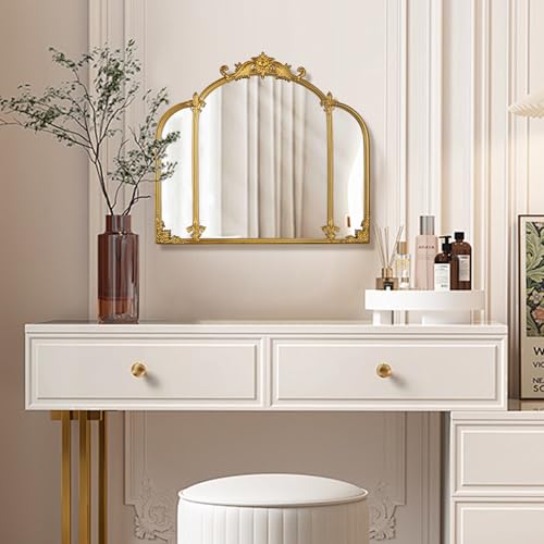 Gold Arch Wall Mirror - Vintage Ornate Baroque Frame, 24x22 Inches - Gold / Gold-01