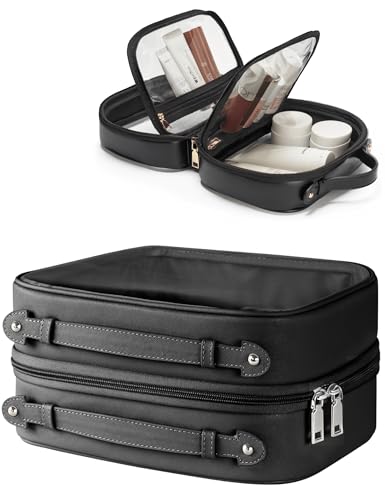 Large Black Clear Cosmetic Bag with 4 Compartments Travel Toiletry Organizer
