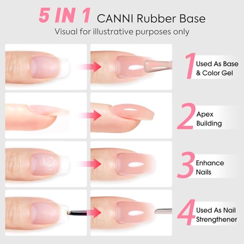 CANNI Rubber Base Gel Set - 6 Colors Milky White Clear Pink Nude Builder Nail Gel for Nail Strengthening, Soak Off UV LED for Natural Nails, DIY Manicure Salon Use Women & Girls