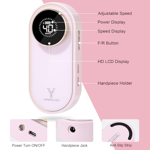 Pink Nail Drill Machine - 40000 RPM Electric Nail File for Acrylic & Gel Nails, Professional Manicure & Pedicure Tool