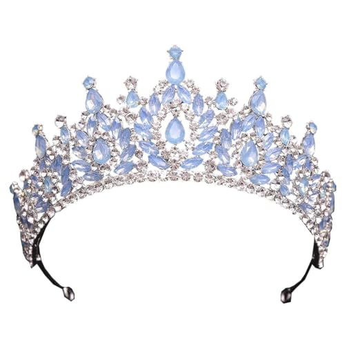 Floral Light Blue Crystal Crown Headband for Sweet 16 & Quinceanera Women