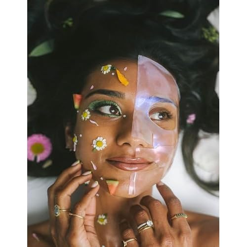KINDIA Aura Bounce Pack - 5 Biodegradable Korean Sheet Masks, Tea Tree, Bakuchiol, Ginseng, Peony, Hydrating, Repairing, Ayurvedic Enriched - Rejuvenating Skincare Routine