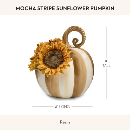 Mocha Stripe Sunflower Pumpkin Decorative Figurine - Fall Autumn Home Decor