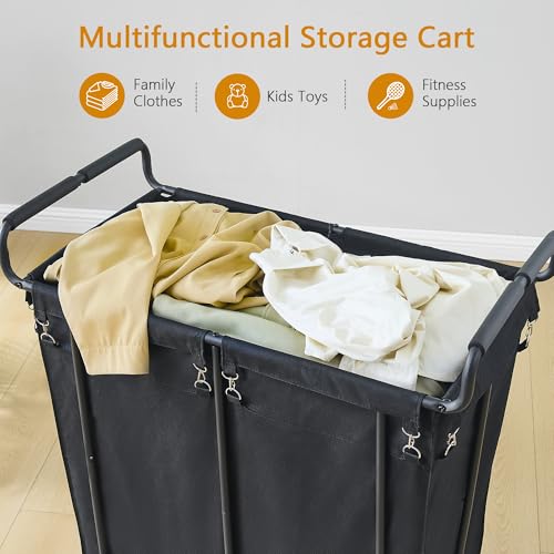 Gewudraw Extra Large Laundry Hamper with Wheels - Black, 360L Capacity, Heavy Duty, 1-Section