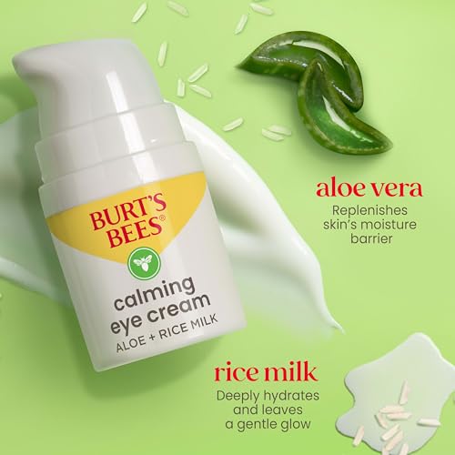 Burt's Bees Calming Eye Cream With Aloe and Rice Milk, Moisturizes Without Causing Redness or Irritation, 98.7 Percent Natural Origin Skin Care, 0.5 oz. Bottle, (Pack of 2)