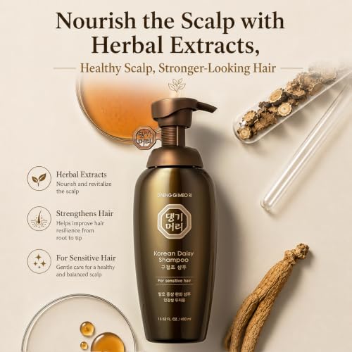 Korean Daisy Shampoo for Sensitive Hair - Herbal Nourishing & Hair Loss Relief, 400ml